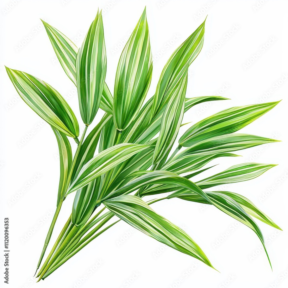 Obraz premium A vibrant illustration of green, elongated leaves with striking stripes, showcasing nature's beauty and freshness.