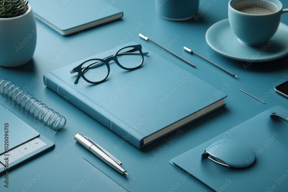 A serene workspace featuring blue stationery and accessories for productivity and organization. A serene workspace featuring blue stationery and accessories for productivity and organization.