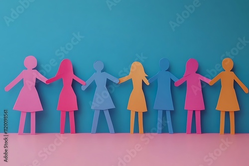 Colorful Paper Dolls Holding Hands Friendship