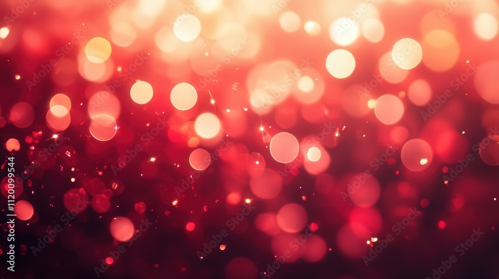 A stunning red bokeh background filled with soft, swirling snowflakes A stunning red bokeh background filled with soft, swirling snowflakes