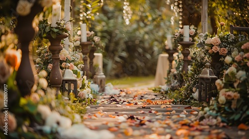 Whimsical wedding aisle decor adorned with vintage-inspired elements, creating a magical atmosphere for exchanging vows photo