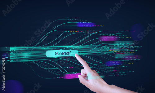 A hand showing AI tech with Generative Ai concept, artificial intelligence cyber security, digital transformation, finance, document file management, AI chip, large language model, LLM