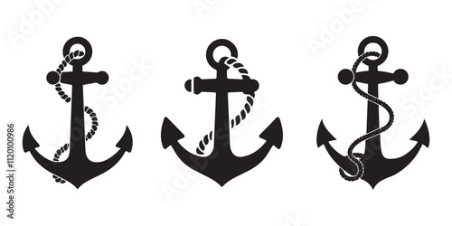 anchor with rope silhouette icon vector on white background  photo