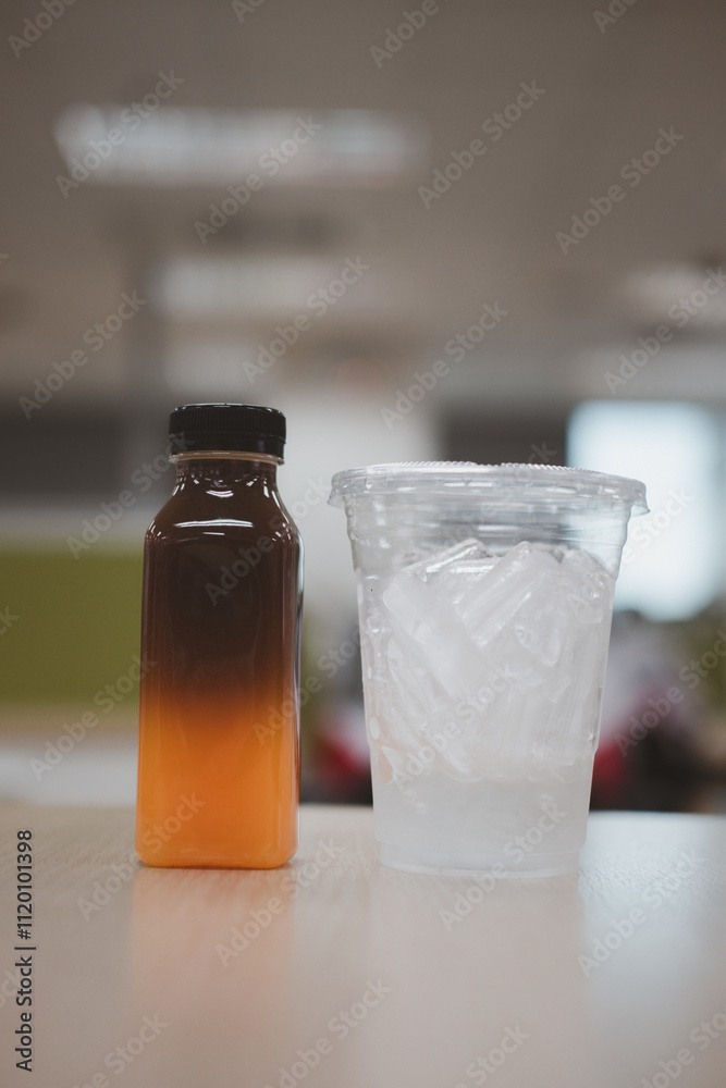 Drinks for a relaxing afternoon at the office. Black coffee mixed with sweet orange juice placed in the iced cup. Creative coffee. Drinks for a relaxing afternoon at the office. Black coffee mixed with sweet orange juice placed in the iced cup. Creative coffee.