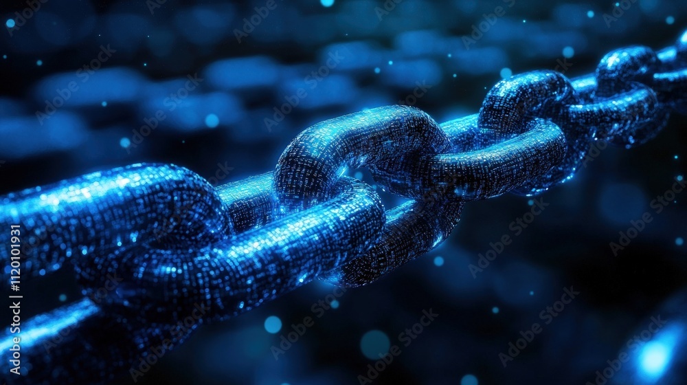 Abstract glowing blue digital chain link. Abstract glowing blue digital chain link.