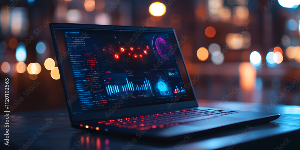 Laptop Displaying Data Visualization with Bokeh Background