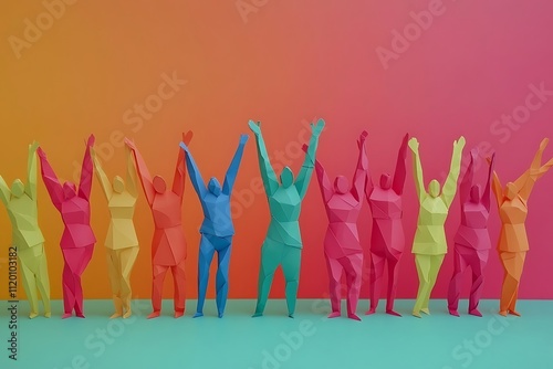 Colorful Paper People Celebrating Teamwork2 photo