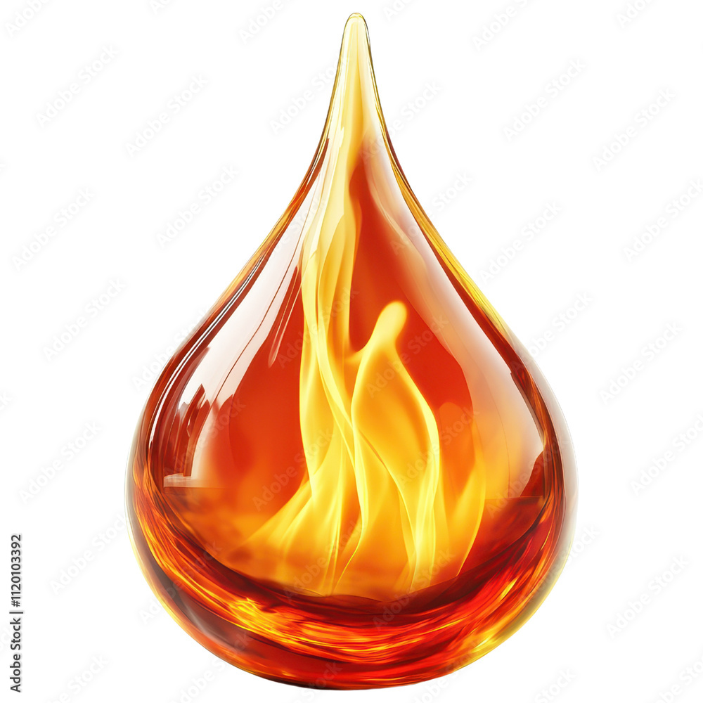 Fiery water droplet with flame design inside clipart on transparent background for energy-themed designs Fiery water droplet with flame design inside clipart on transparent background for energy-themed designs