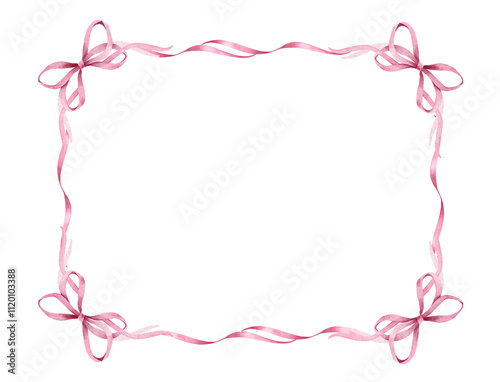 Horizontal Frame of pink ribbons and bows.