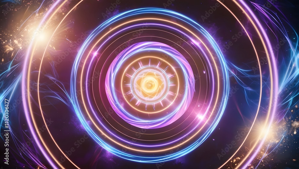 Glowing Magic Circle with Rotating Neon Lines in Blue, Purple, and Gold
Glowing Magic Circle with Rotating Neon Lines in Blue, Purple, and Gold