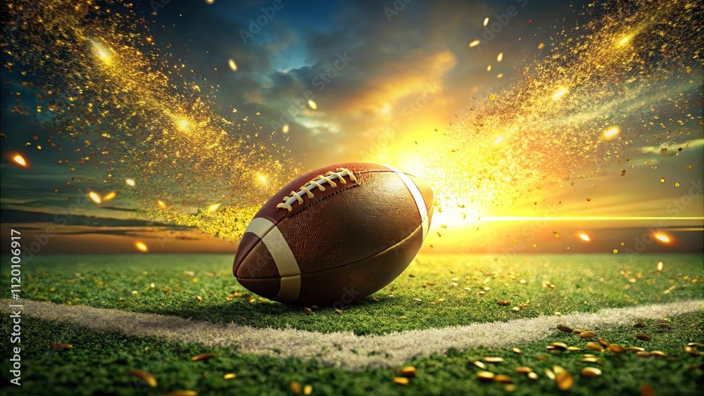 Dynamic Football with Dramatic Sunset Background Dynamic Football with Dramatic Sunset Background