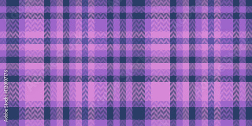 Calm seamless fabric plaid, nostalgic pattern vector textile. Delicate background texture check tartan in amethyst and blue colors.