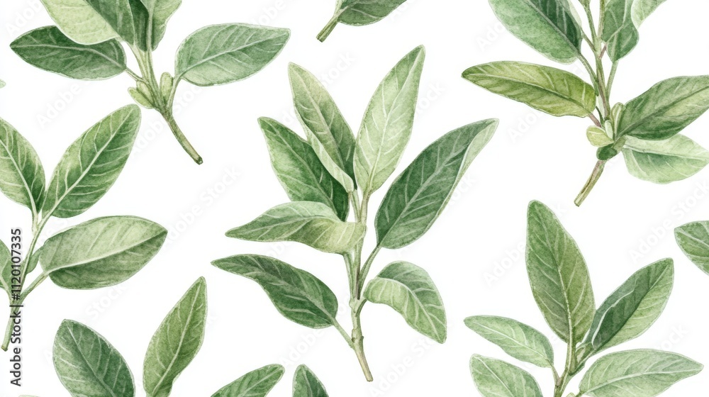 Delicate Sage Watercolor Pattern - Botanical Illustration Delicate Sage Watercolor Pattern - Botanical Illustration