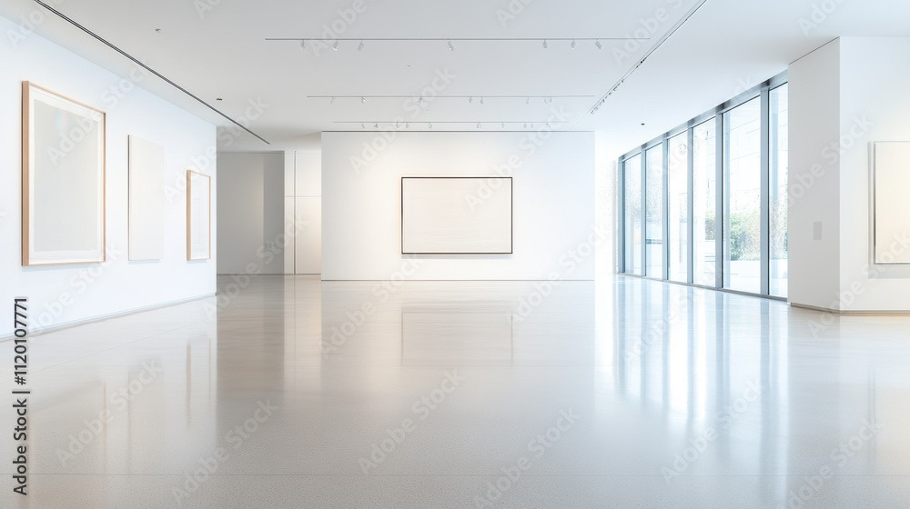 Obraz premium Modern Art Gallery with White Walls and Large Windows