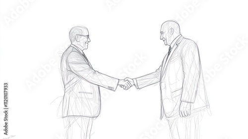 Two men shaking hands in a sketch, symbolizing agreement or partnership.