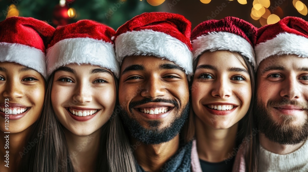 Collage of multiethnic diverse happy people on Christmas hat . High quality photo Collage of multiethnic diverse happy people on Christmas hat . High quality photo