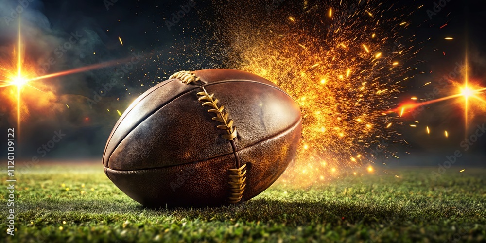 Dramatic Football with Sparks on a Grassy Field Dramatic Football with Sparks on a Grassy Field