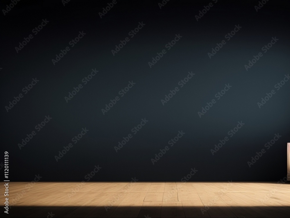 Empty background with wooden floor and dark blue wall Empty background with wooden floor and dark blue wall