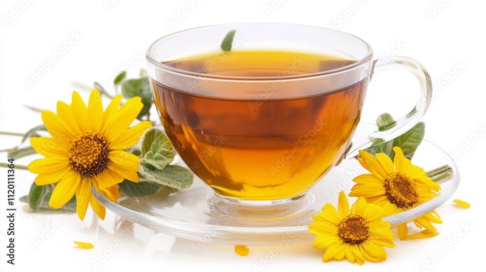 Golden Herbal Tea with Delicate Yellow Flowers Golden Herbal Tea with Delicate Yellow Flowers