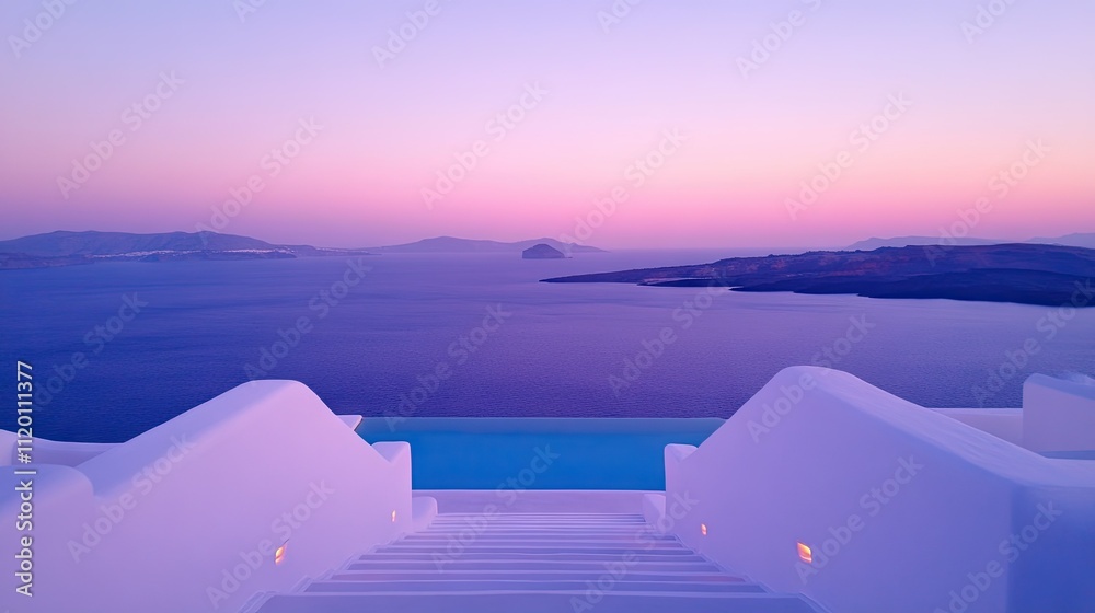 Stunning sunset view on Santorini island. Traveling tourism Europe destination. Stunning sunset view on Santorini island. Traveling tourism Europe destination.