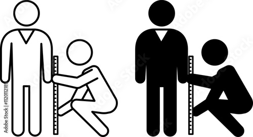 Tailor Icons. Black and White Vector Illustrations. Tailor Taking Measurements Of Client's Parameters With Tape For Sewing Clothes. Fashion Concept