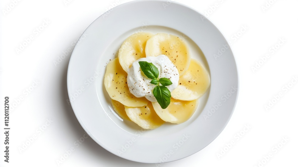 Delicious ravioli dish with creamy sauce and basil. Delicious ravioli dish with creamy sauce and basil.