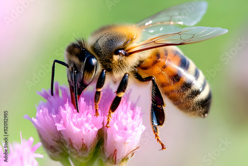 Bee collecting nectar from colorful flower.