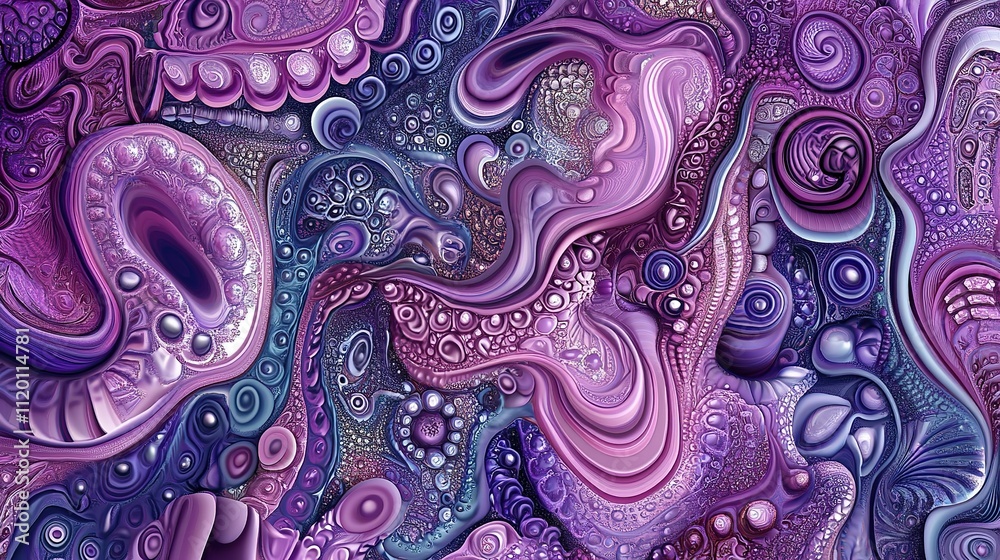 Abstract swirling purple and blue patterns with organic shapes a