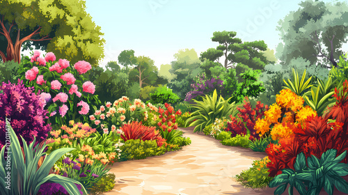 Illustration of amazing colourfull plants in eden garden. Edenic. Illustration photo