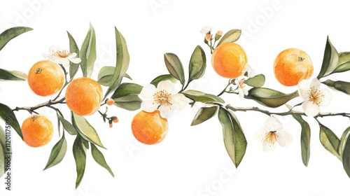 Watercolor Orange Blossom Branch Art Print