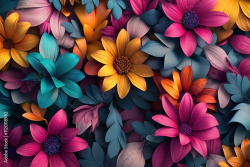 Striking 3D wallpaper showcasing a vibrant and colorful floral design