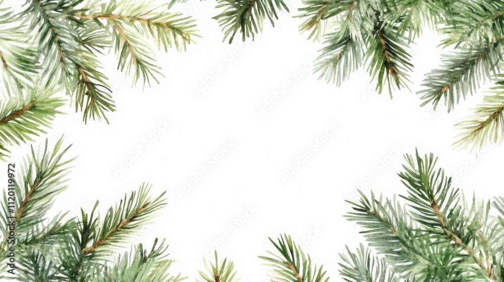 Watercolor Pine Branches Frame - Festive Holiday Design Watercolor Pine Branches Frame - Festive Holiday Design