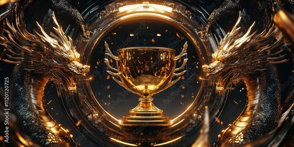 Fototapeta premium A golden trophy golden dragons