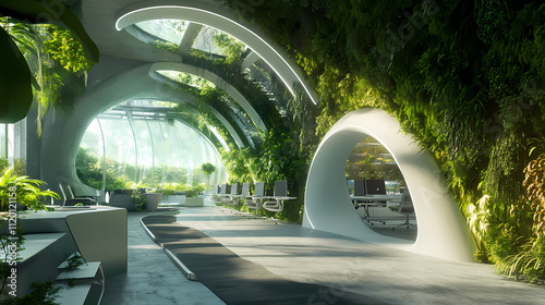 Biomorphic office: the symbiosis of nature and technology. Edenic. Illustration