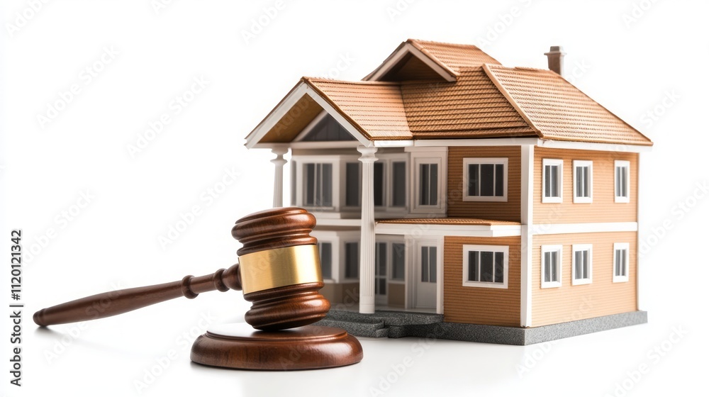 Gavel and house model on white background. Gavel and house model on white background.