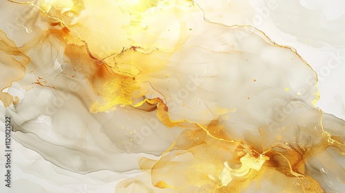 Gold alcohol ink wash texture on clean paper background