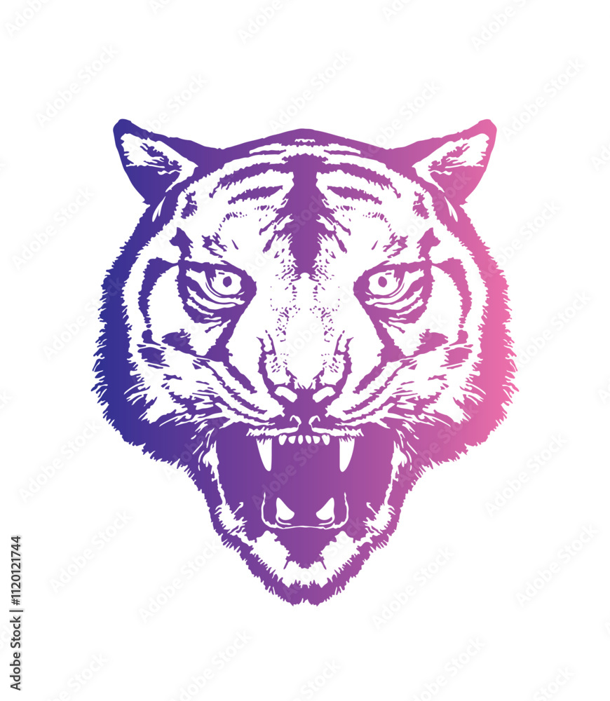 Fototapeta premium Evil tiger head. Original vector illustration in vintage style. T-shirt design.