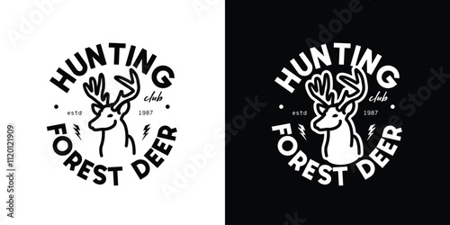 Emblem of a hunting club depicting a wild deer. Original vector illustration in vintage style. T-shirt design.