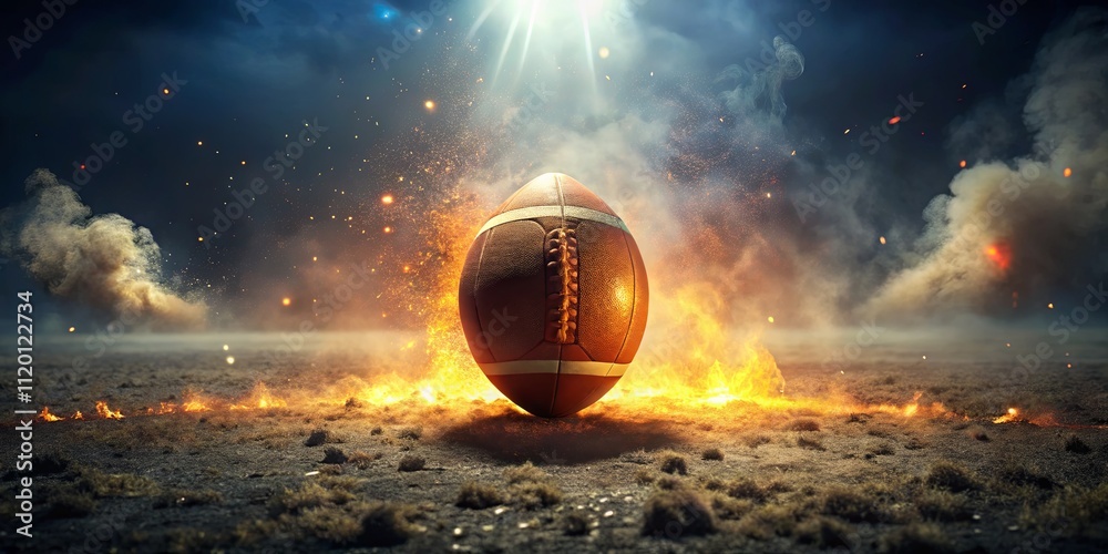 Dramatic Football with Flames and Spotlight Effect Dramatic Football with Flames and Spotlight Effect