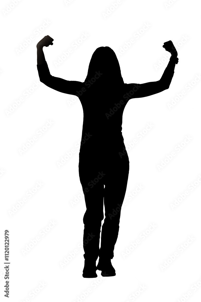 front view of a silhouette woman showing her bicep on white background front view of a silhouette woman showing her bicep on white background