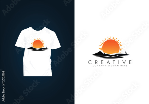 sunrise icon t- shirt design sun logo design vector template photo