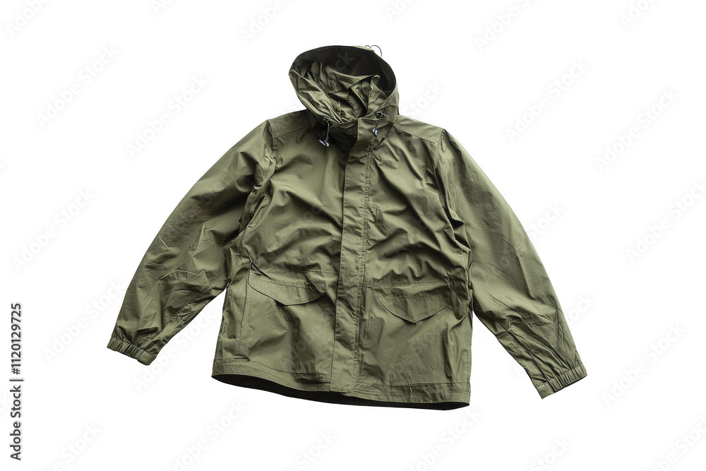 Mens green rain jacket on white backgroundsional Mens green rain jacket on white backgroundsional