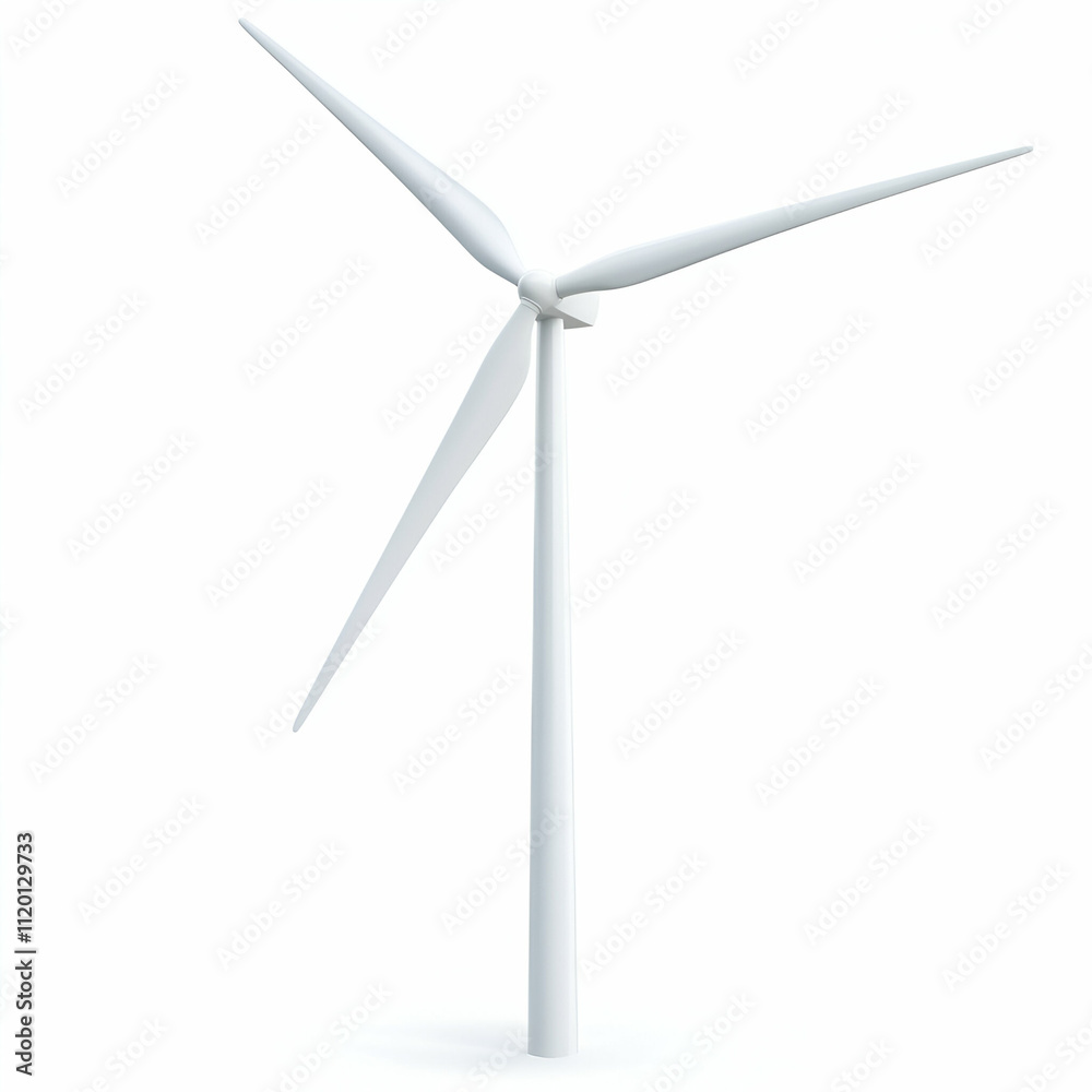 A single white wind turbine against a clean sky. A single white wind turbine against a clean sky.