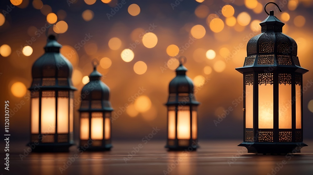 Fototapeta premium Illuminated Moroccan Lanterns Glowing In Festive Lights