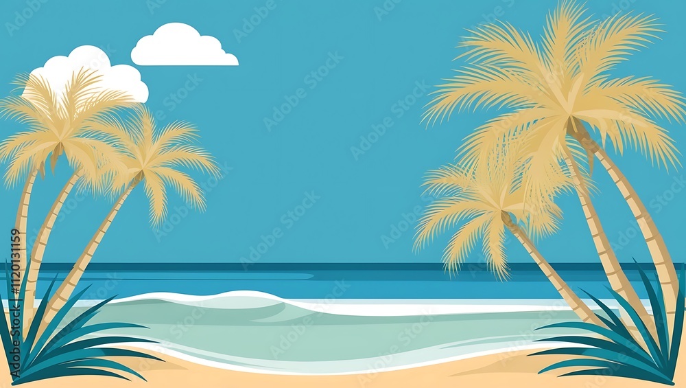 Idyllic Tropical Beach Scene With Palm Trees Idyllic Tropical Beach Scene With Palm Trees