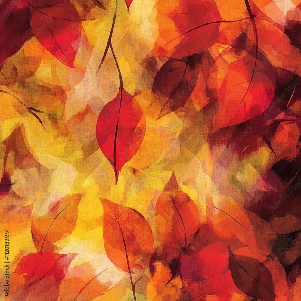 Abstract Autumn Leaves Warm Hues Painted Texture