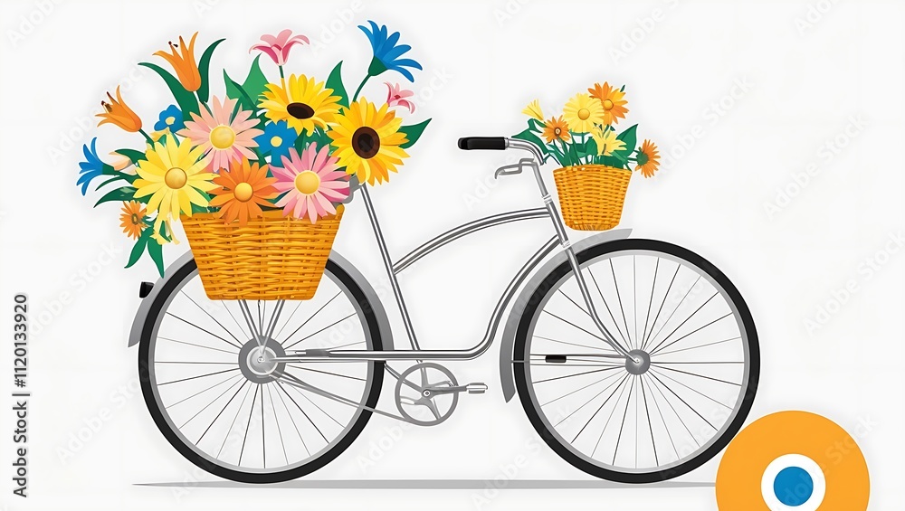 Fototapeta premium Bicycle With Colorful Flowers In Baskets