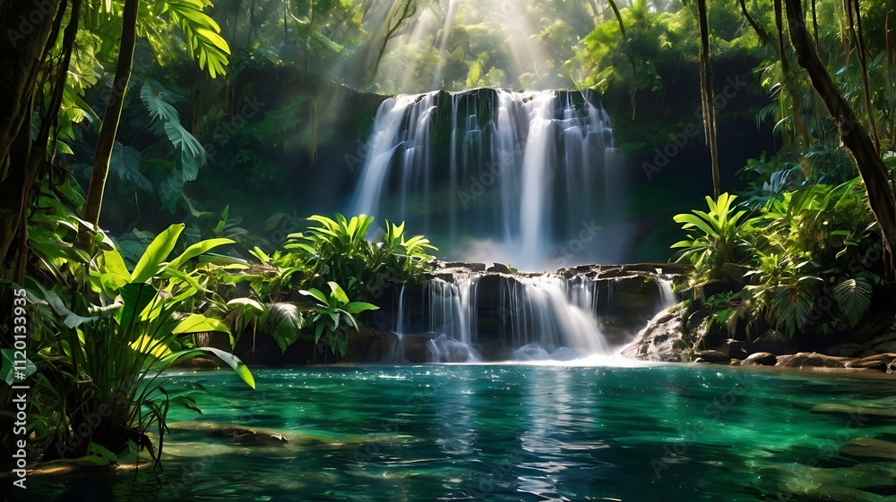 Majestic Jungle Waterfall: Nature's Serenity in Full Bloom