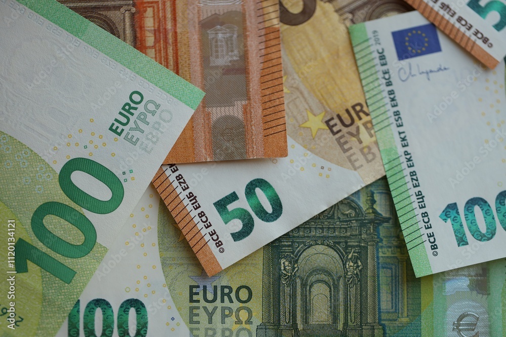 Pile of euro paper banknotes as finance background. Financial, saving or investment Pile of euro paper banknotes as finance background. Financial, saving or investment