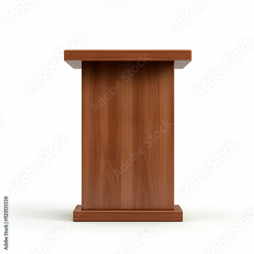 Wooden podium ready for presentations and speeches.